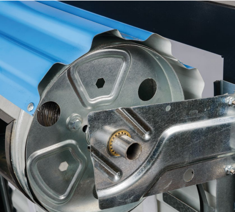 Roll-up door drum and bracket close-up detail