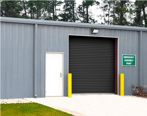 Roll-up door installed on commercial steel building